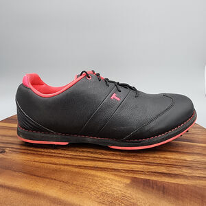 True Linkswear Golf Shoes Women's 9.5 Black Pink Leather Lace Up Spiked Sneakers
